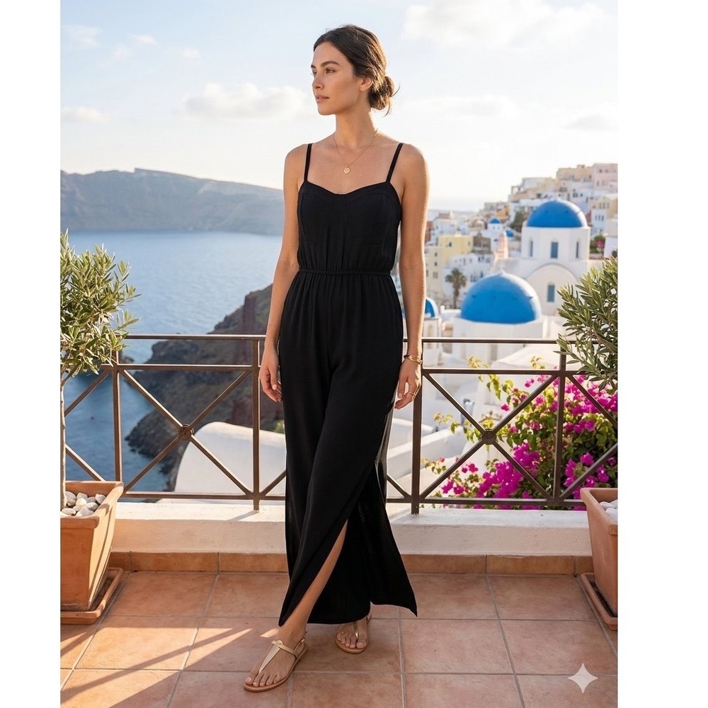 Jolie & Joy Black Wide Leg Jumpsuit Sweetheart Neck Smocked Back Sz M Resou
